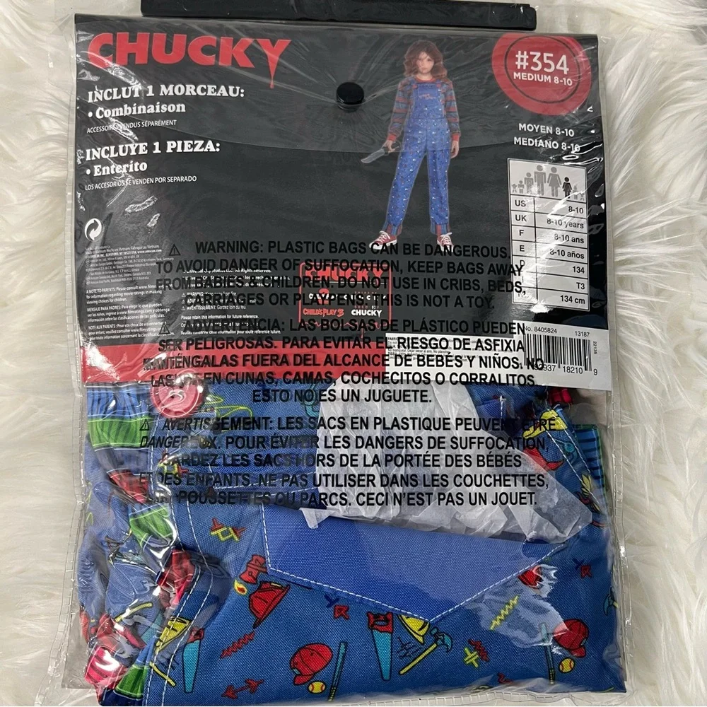Chucky Kids Costume - Blue Jumpsuit M 8-10 XL 14-16